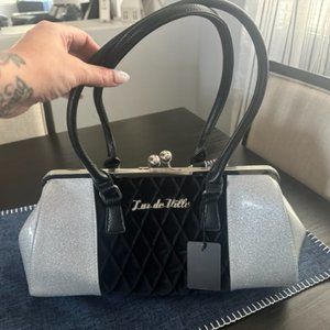 Lux De Ville Silver Shimmer & Black Zsa Zsa Kiss Lock Bag
